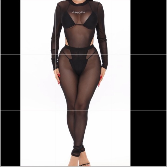 black mesh two piece set